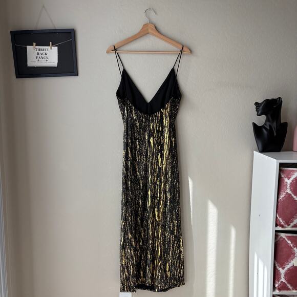 Ieena Mac Duggal Dress 26447 Shimmer Black Gold Sleeveless Cocktail Midi Dress 4 - Picture 7 of 9